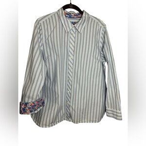 Talbots Striped Long Sleeve Button Up Shirt Floral Print Lining Size XL Petite